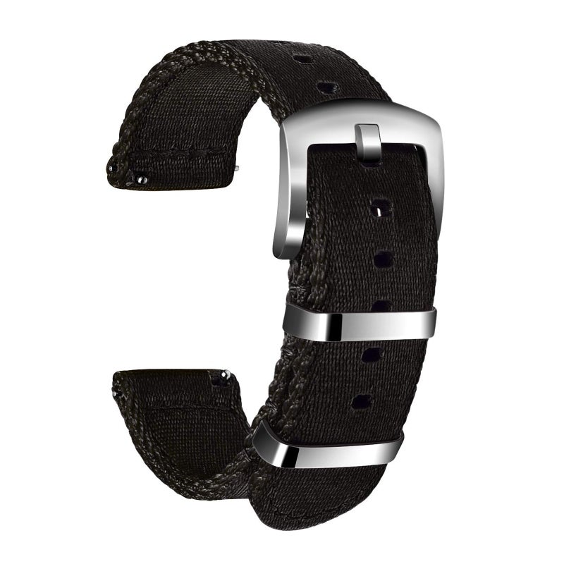 ULLCHRO Nylon Watch Strap Replacement Canvas Watch Band Military Army Men Women - 18mm, 20mm, 22mm, 24mm Watch Bracelet with Stainless Steel Silver Buckle (20mm, Black) - Image 1